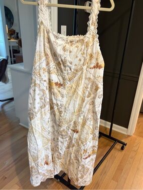 Kimchi Blue White & tan botanical Print Lace Strap Sundress